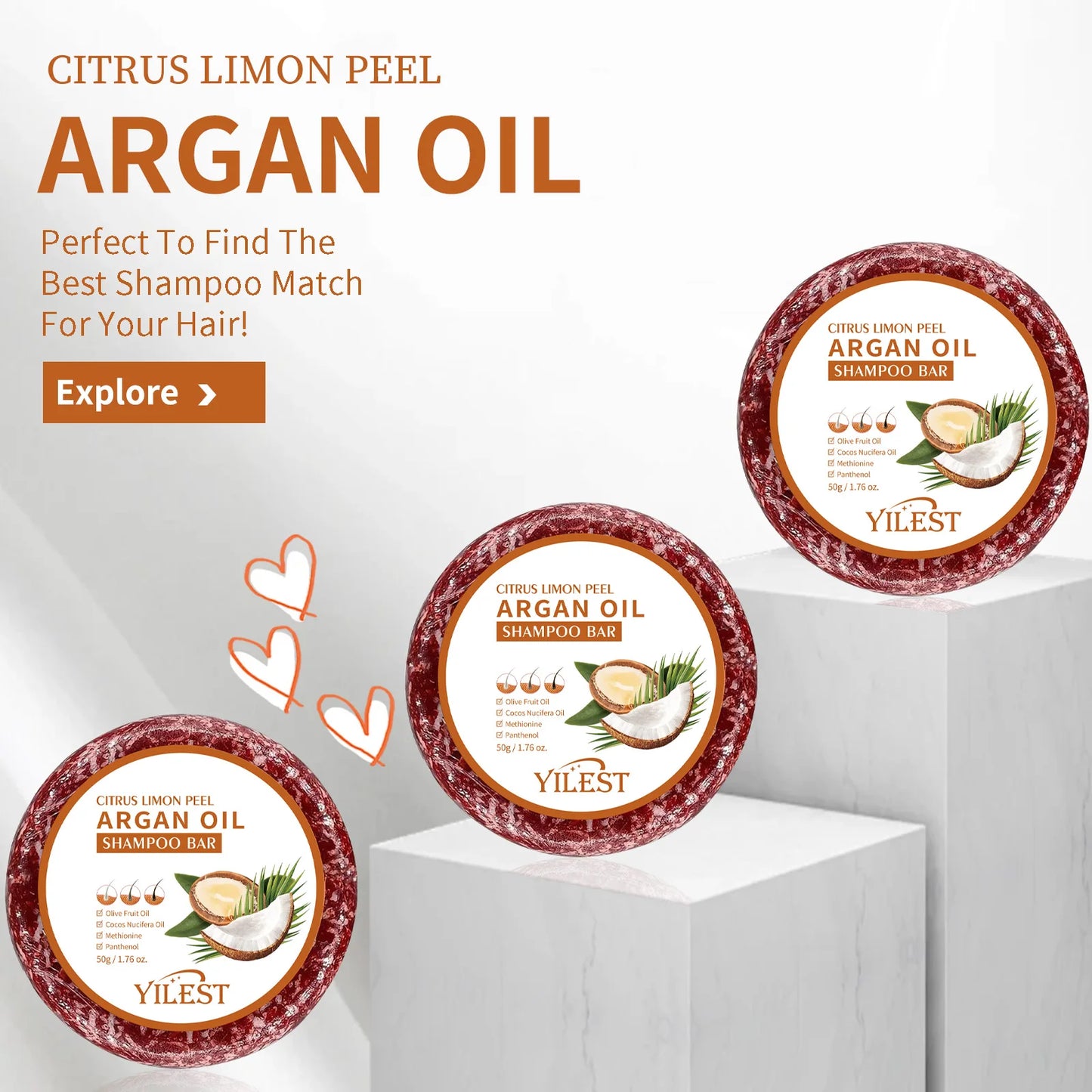 Argán Champú de barra anticaída. 100% Natural. Reparador de cabello dañado y encrespado, tratamiento para el cuero cabelludo con aceite de argán, cuidado capilar para cabello - Hidratación suave