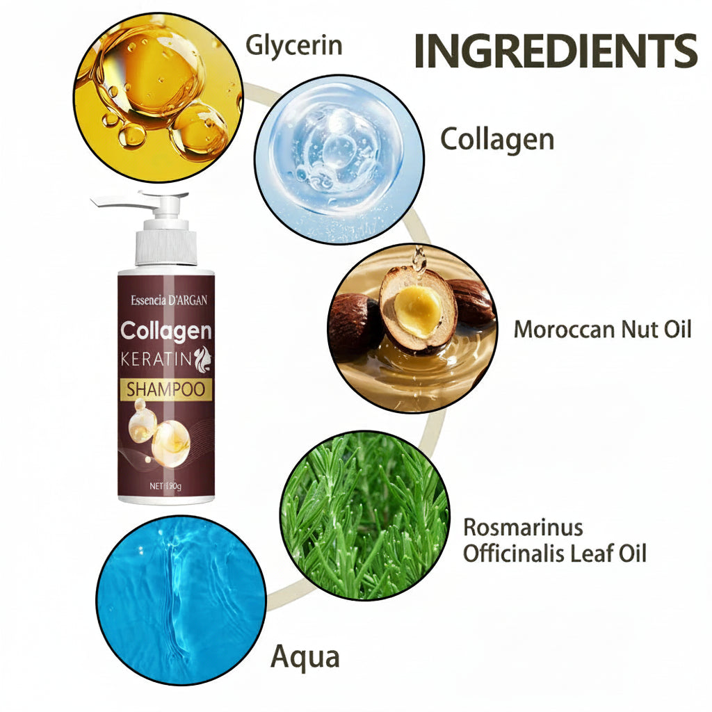 Champú con aceite de argán para cabello seco. Brillo suave y textura ligera.