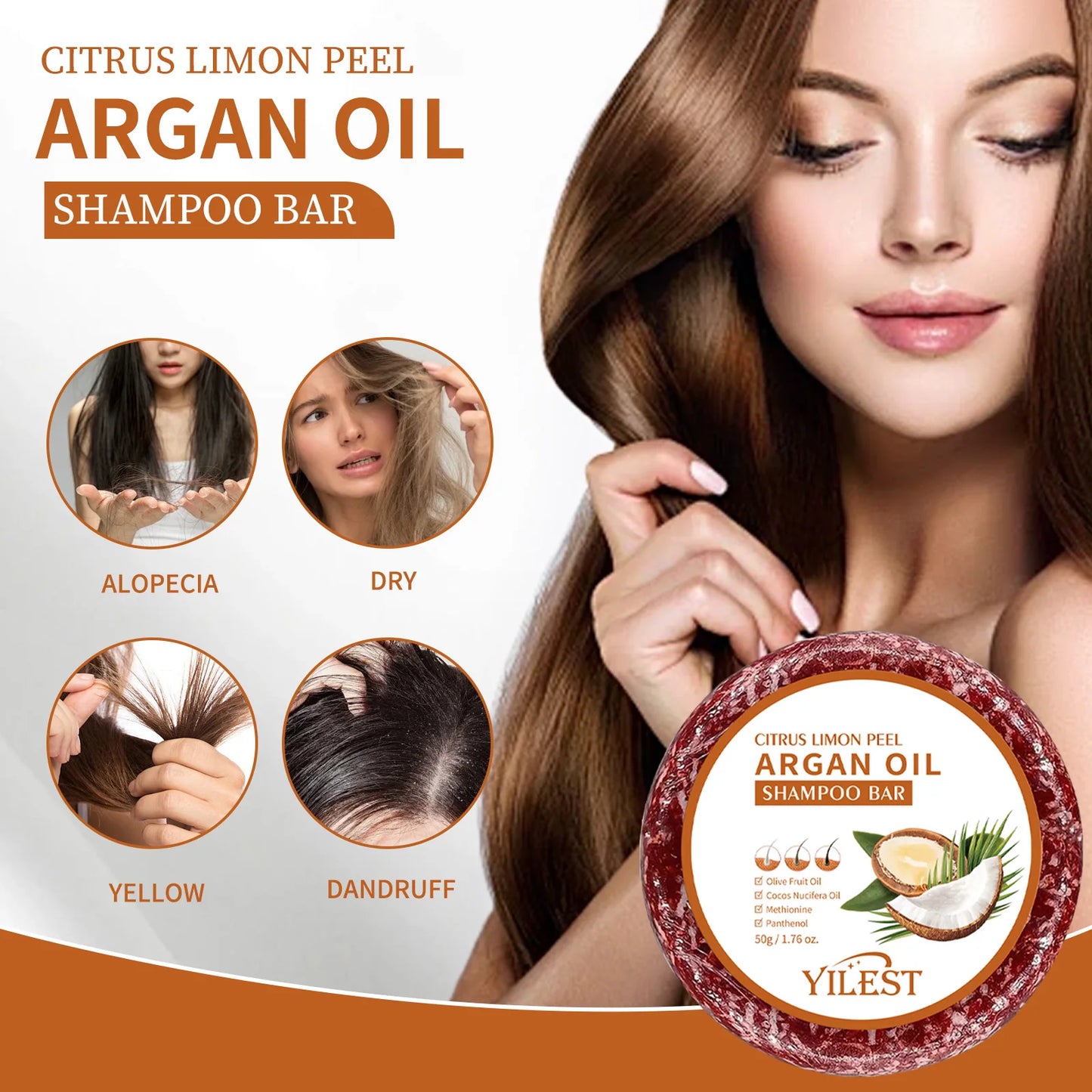Argán Champú de barra anticaída. 100% Natural. Reparador de cabello dañado y encrespado, tratamiento para el cuero cabelludo con aceite de argán, cuidado capilar para cabello - Hidratación suave