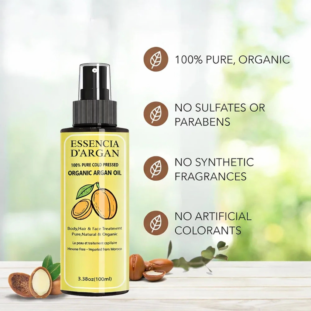 Aceite de argán orgánico 100 % puro prensado en frío. Para todo tipo de cabello, rostro y cuerpo, 100 ml